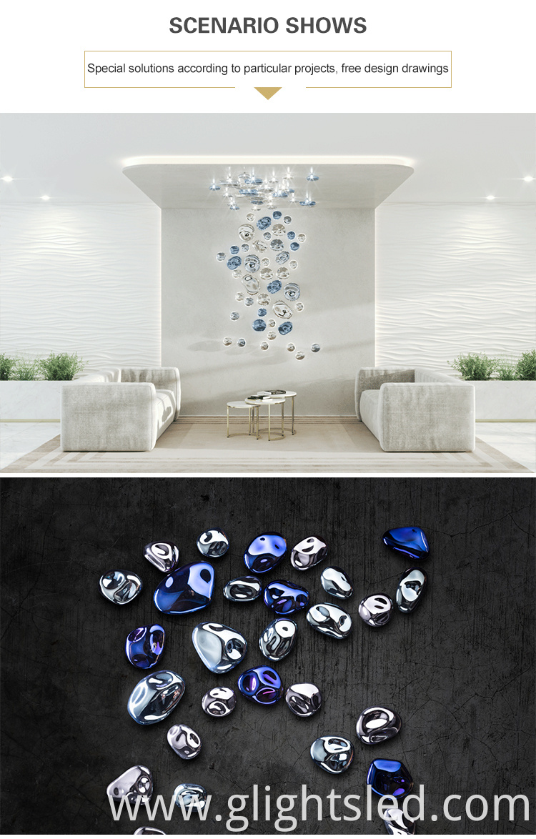 Hot sale custom hotel lobby colorful glass modern big project chandelier pendant light